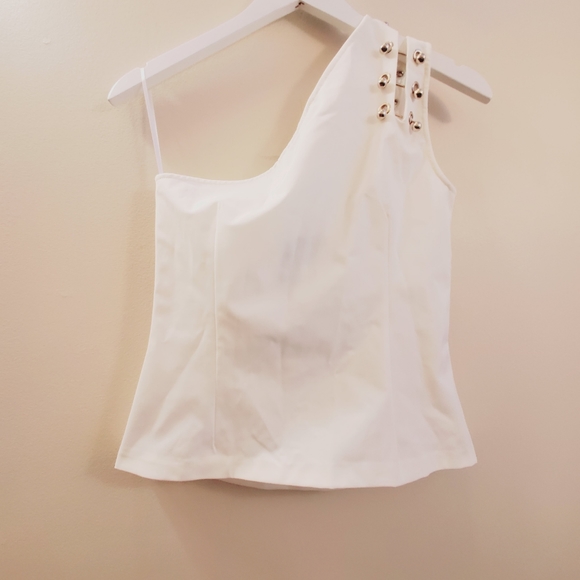 JF Lefon one shoulder tank with metal embellishments with size zipper, MD, NWT - Picture 7 of 12